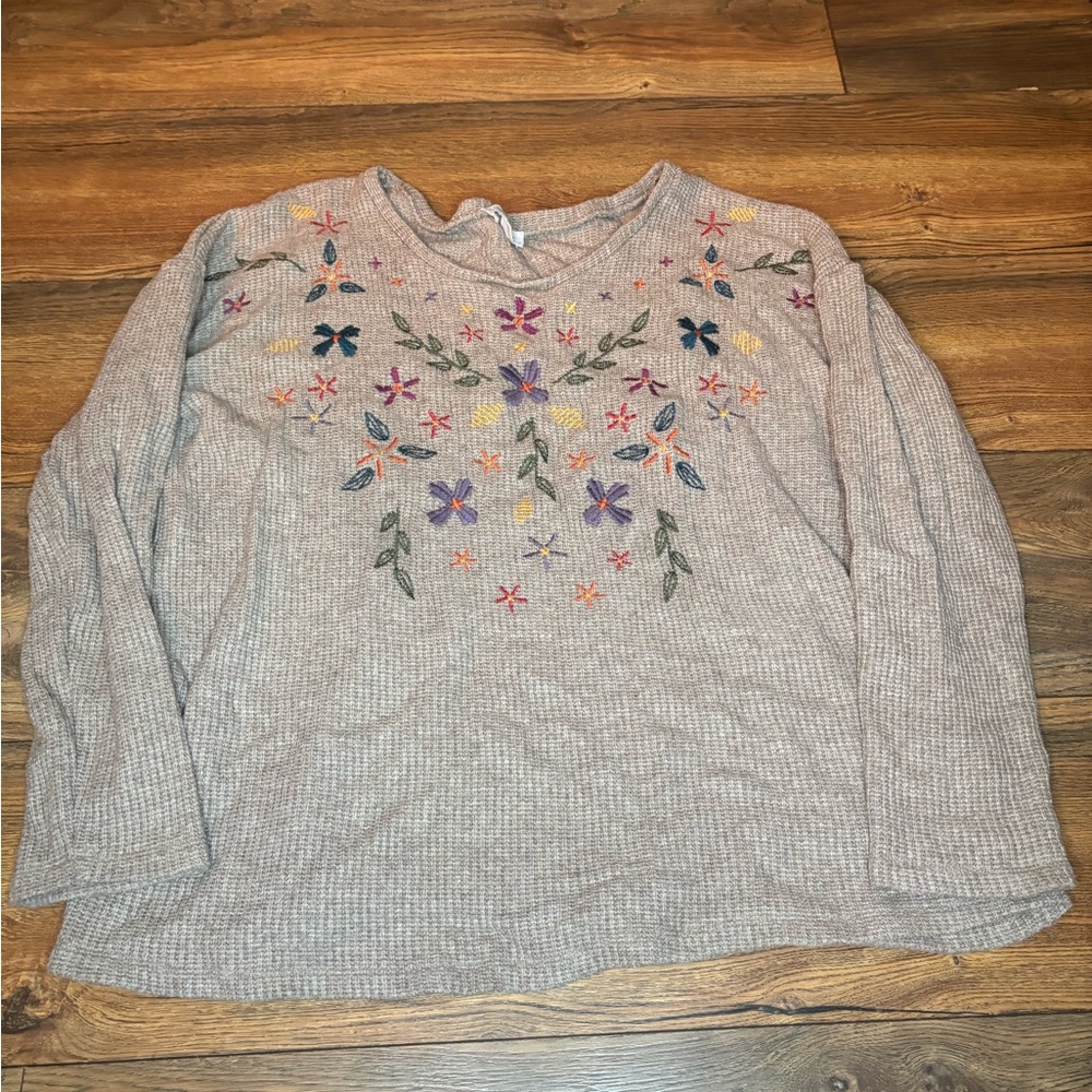 Grace & Lace Textured Knit Sweater with Floral Accents